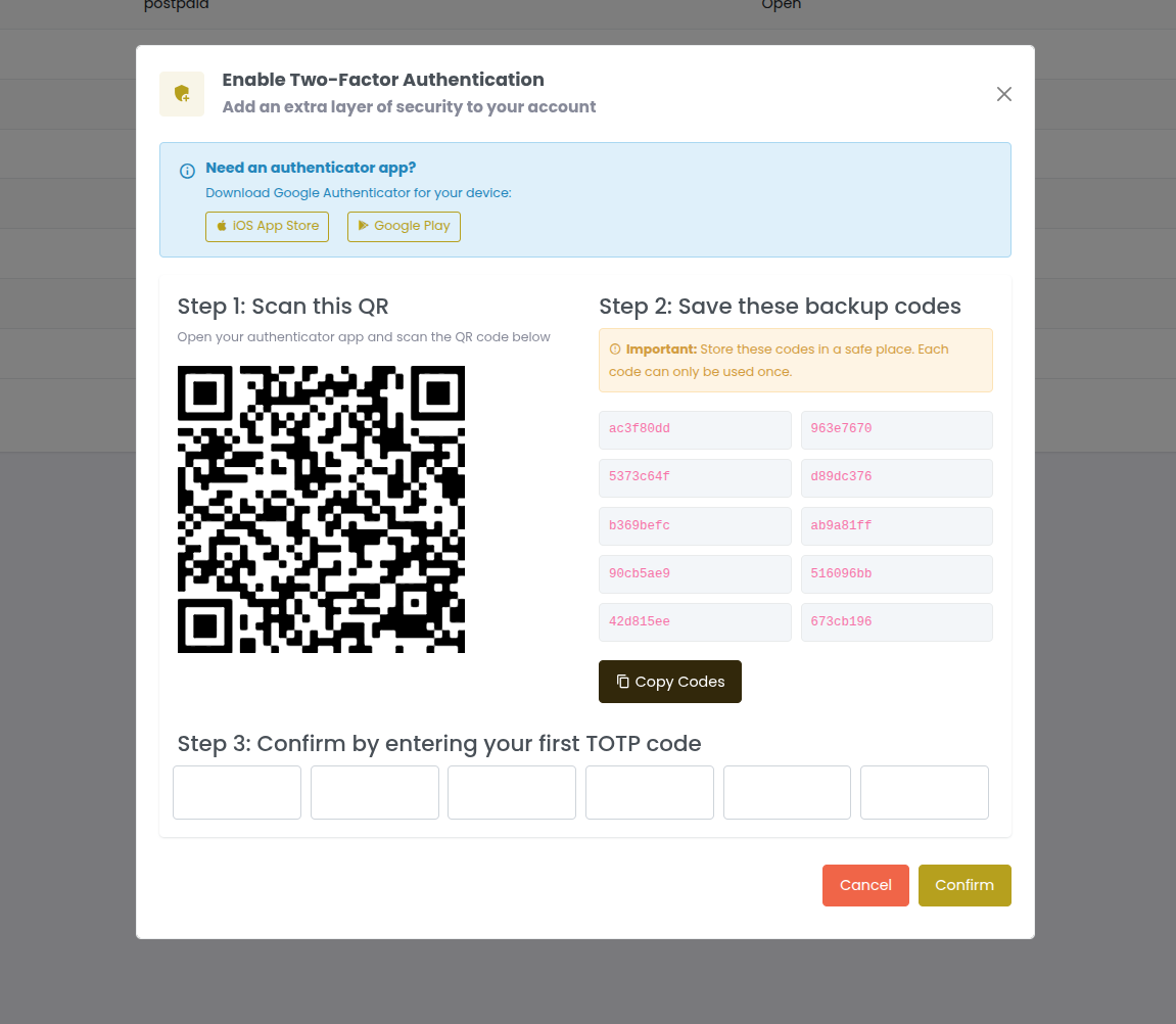 OmniCRM 2FA enrollment page