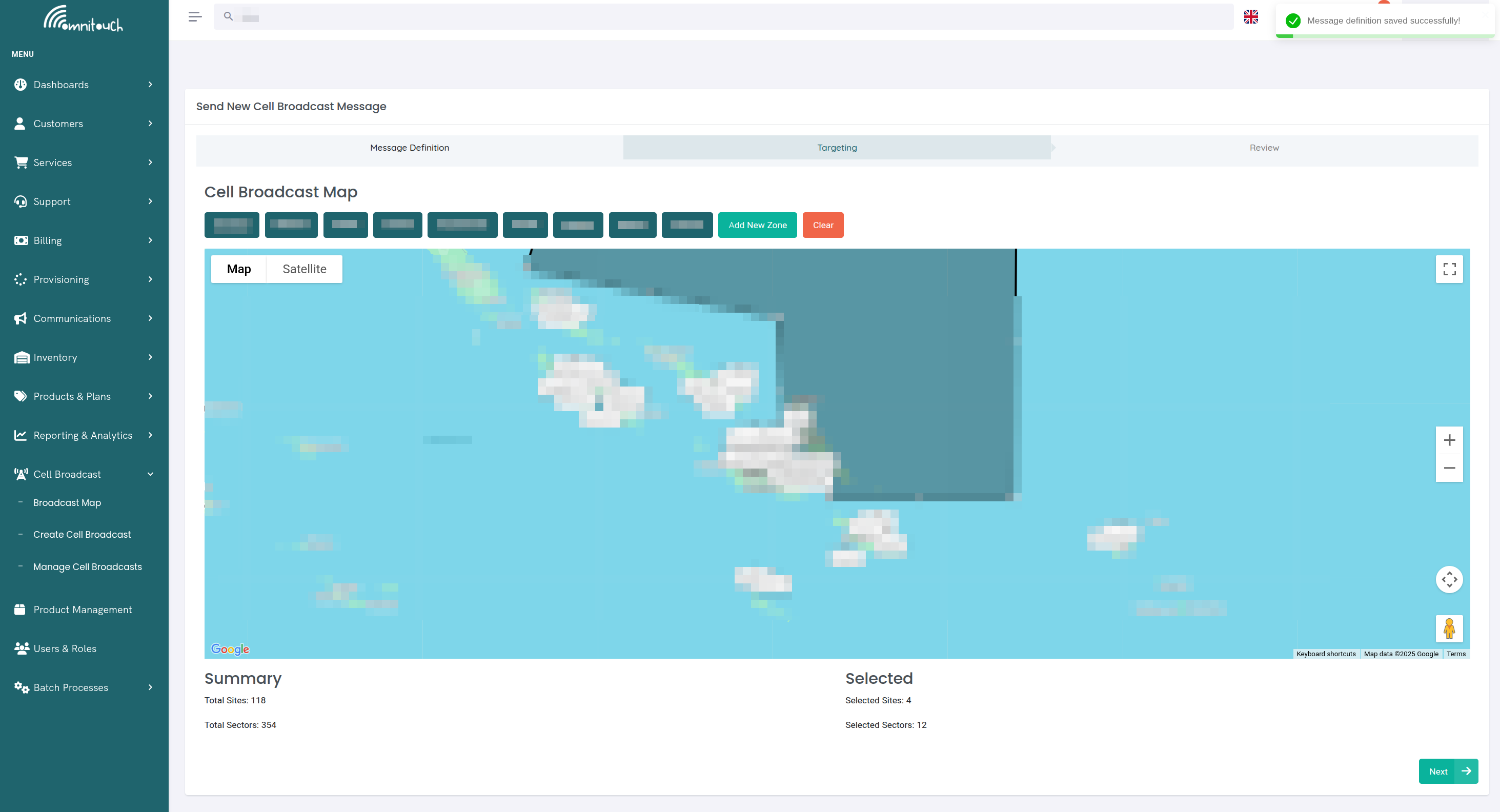 Cell Broadcast Tracking Area Selection