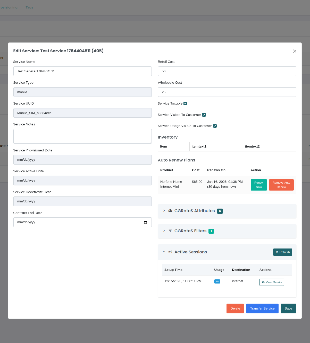 CGRateS Active Sessions View