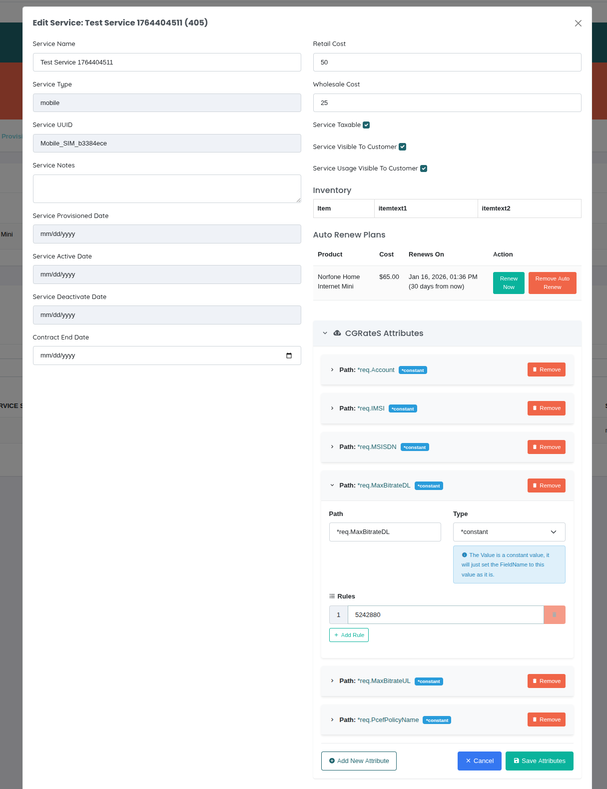 CGRateS Attributes Edit View