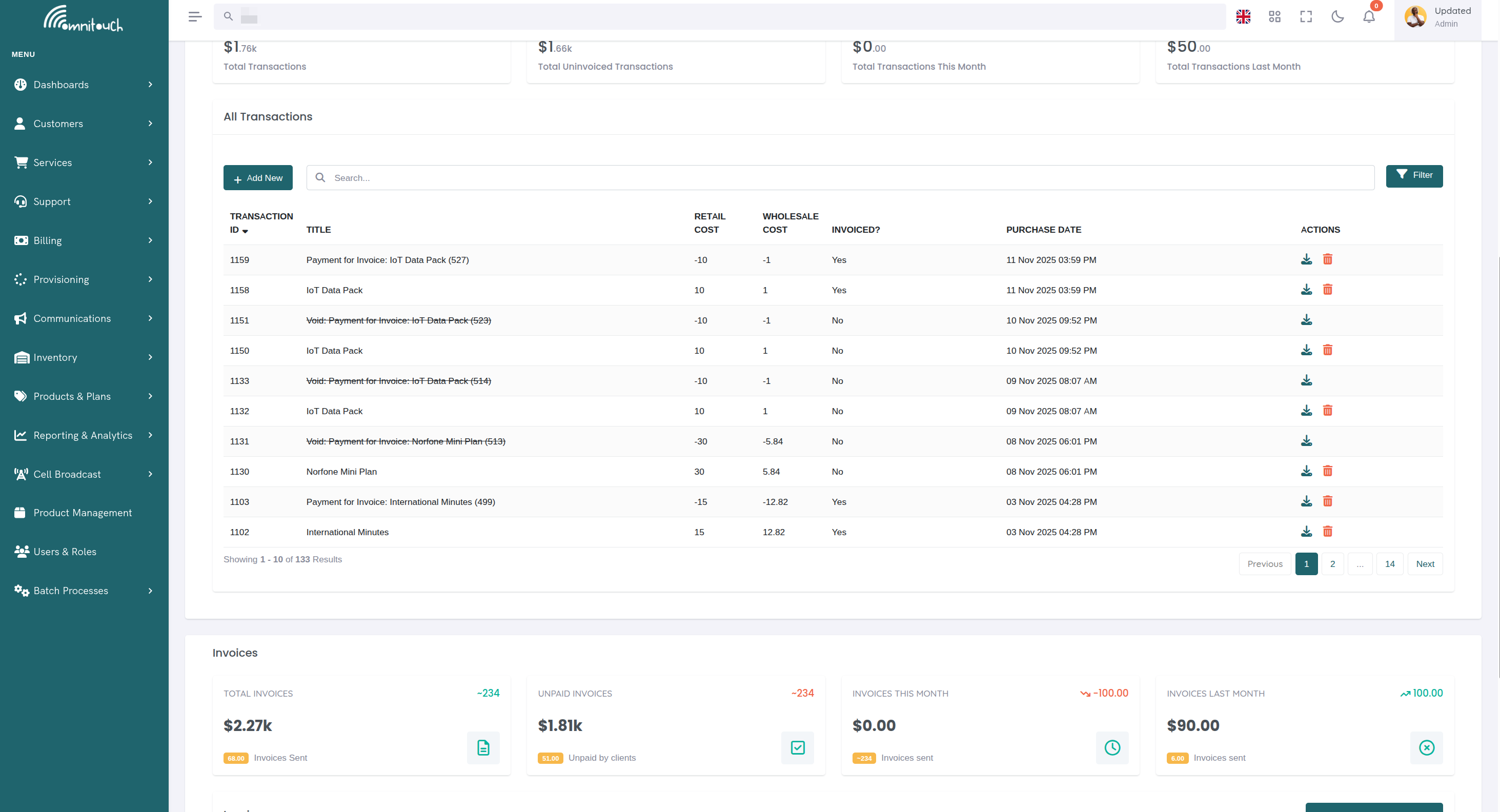 Customer Billing - Transactions and Invoices