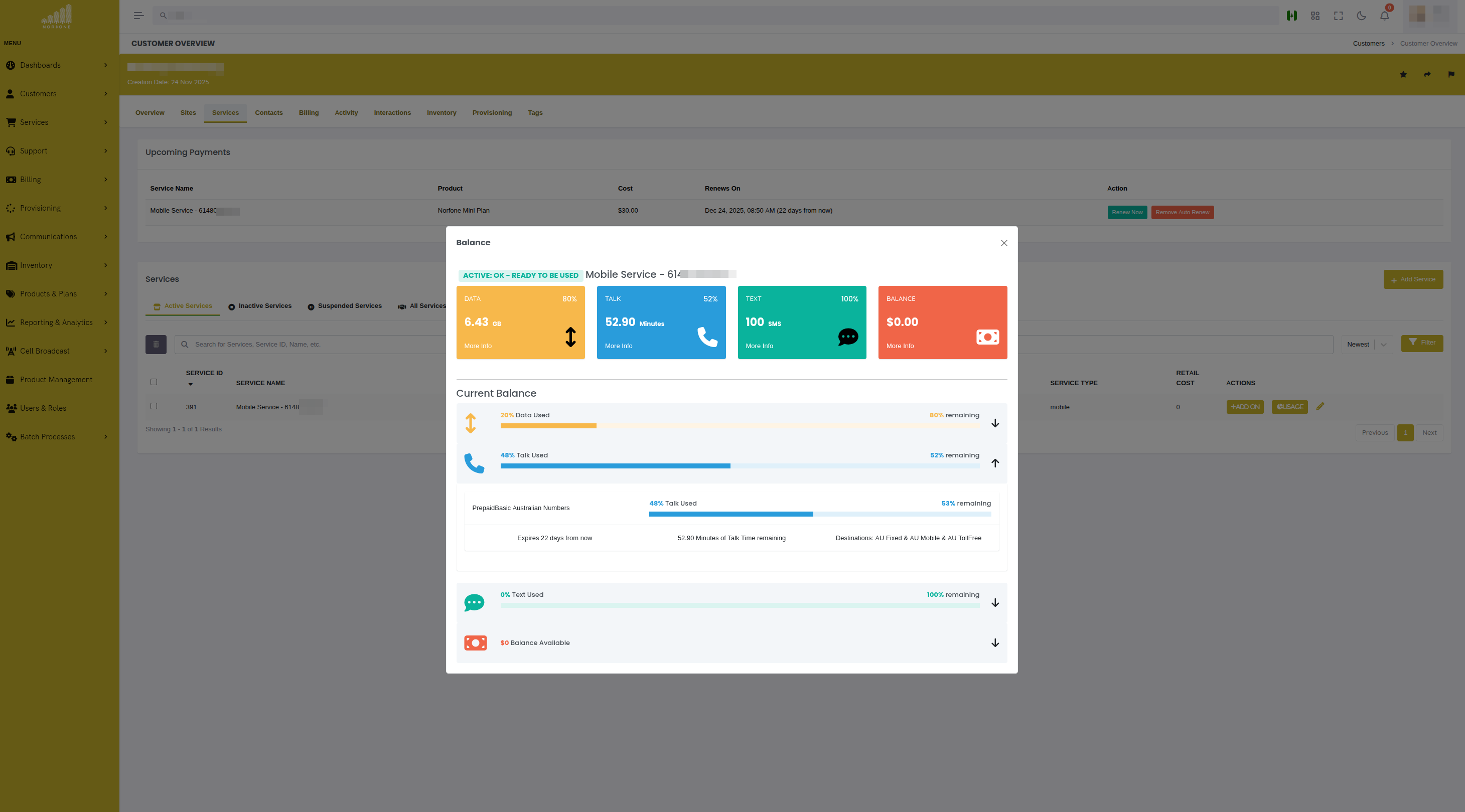 Service Usage Display
