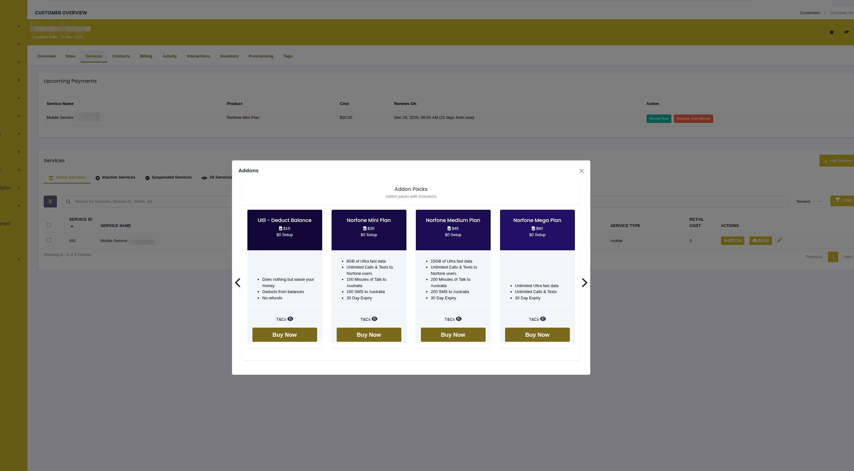 Service Add-ons Catalog