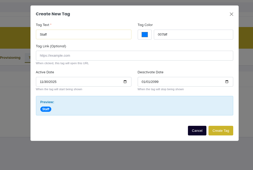 Create Customer Tag Form