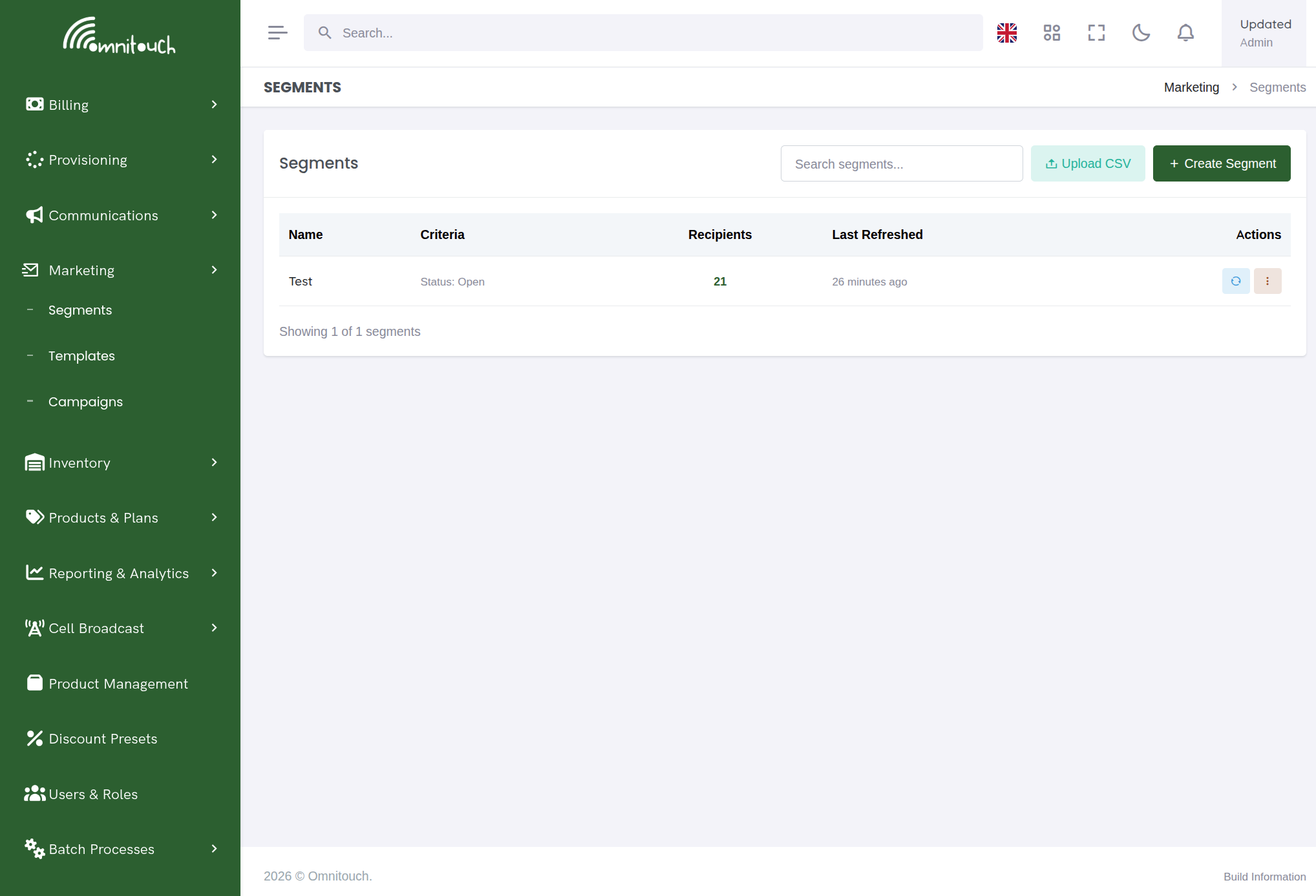 Segments list