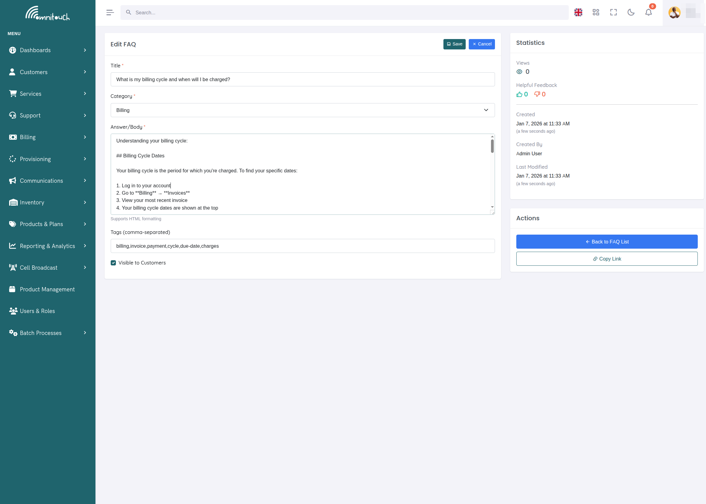 FAQ Customer View