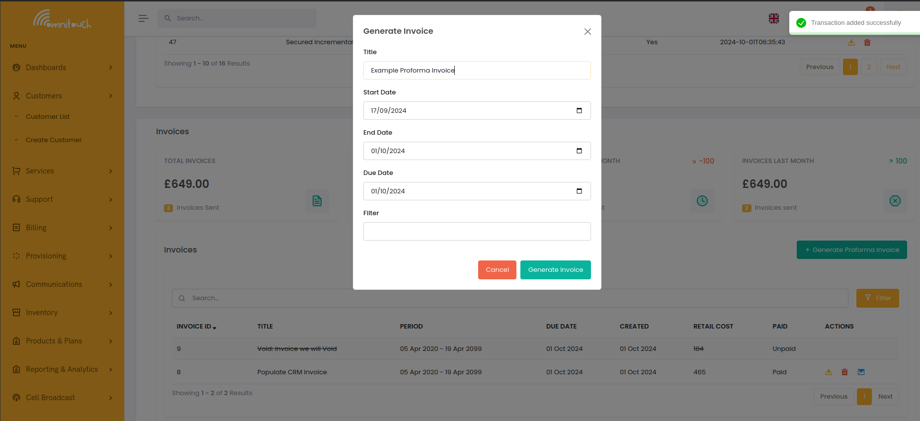 Generate a Proforma Invoice