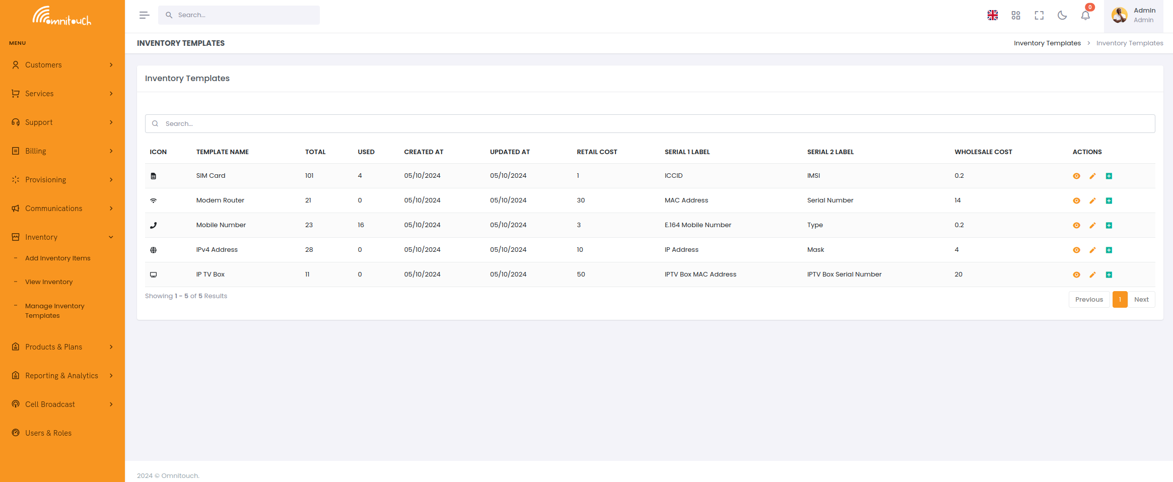 Viewing templates in OmniCRM
