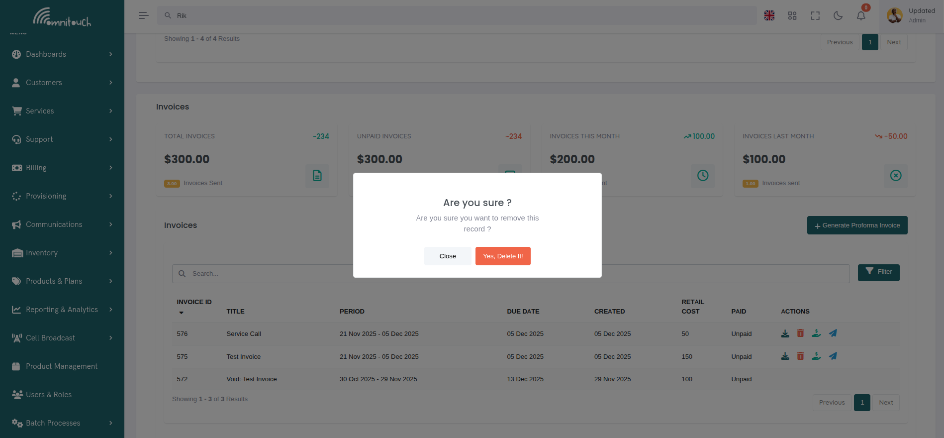Void Invoice Confirmation Modal