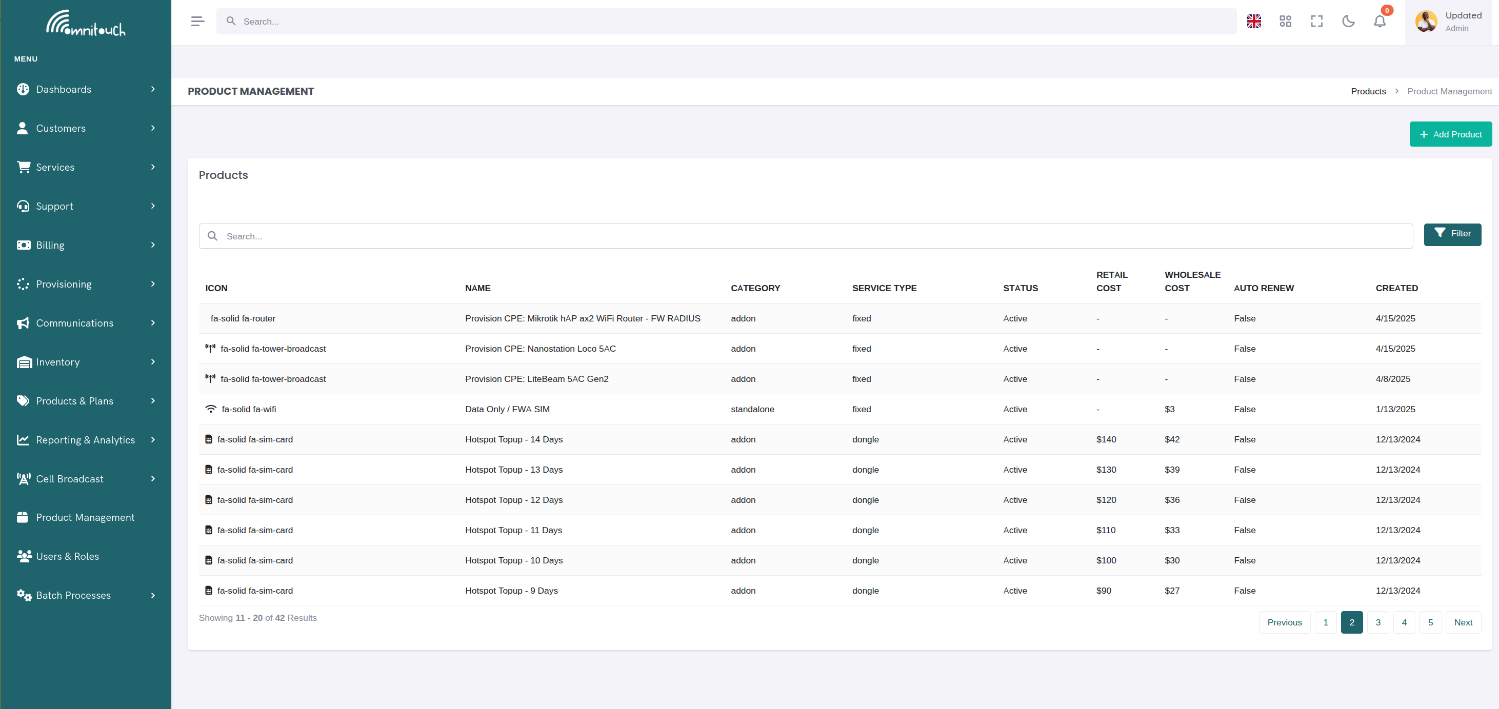 Product Management Interface