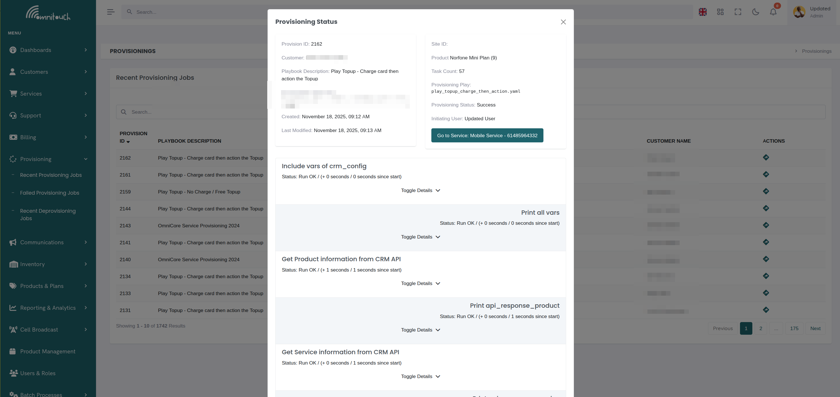Provisioning Progress - Detailed View
