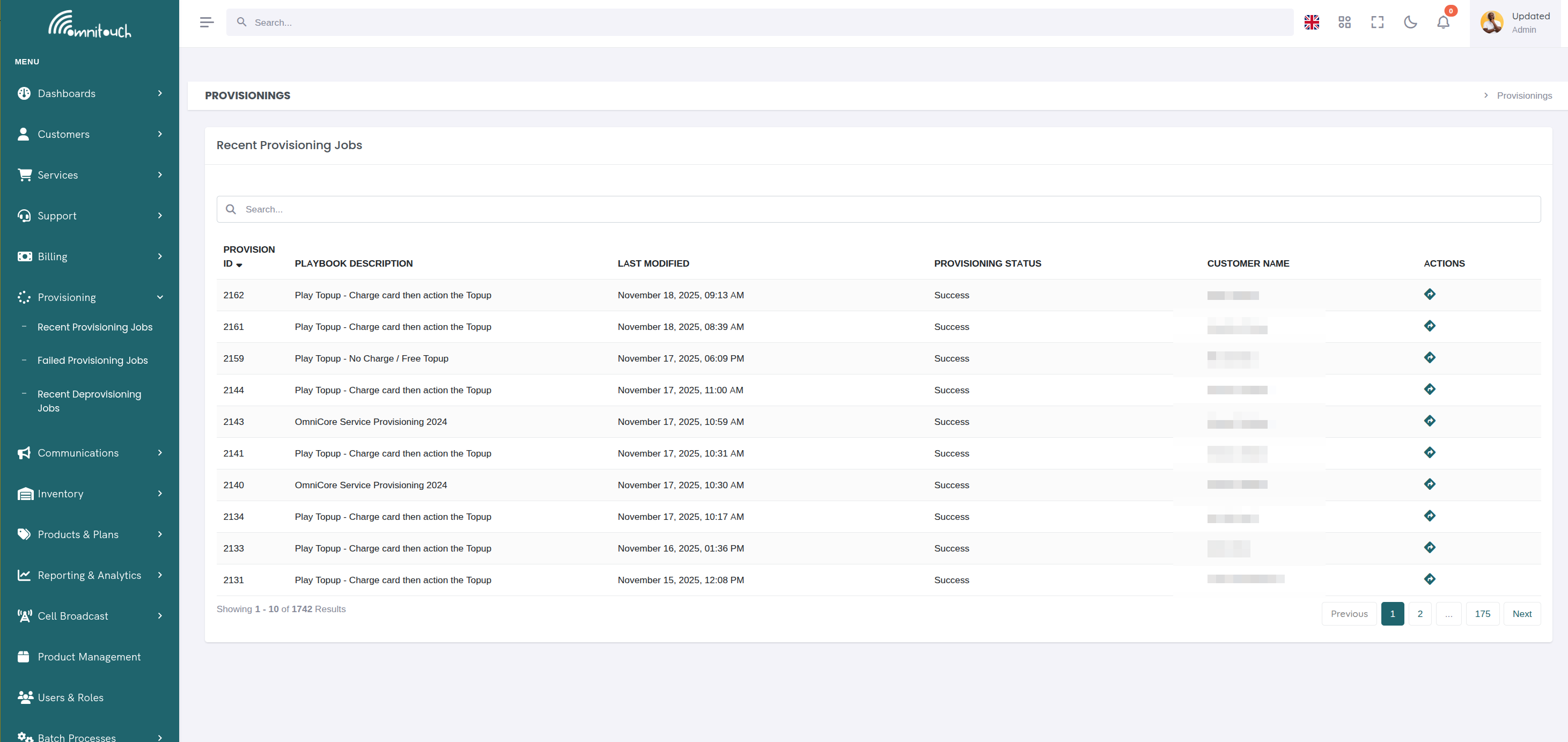 Recent Provisioning Events