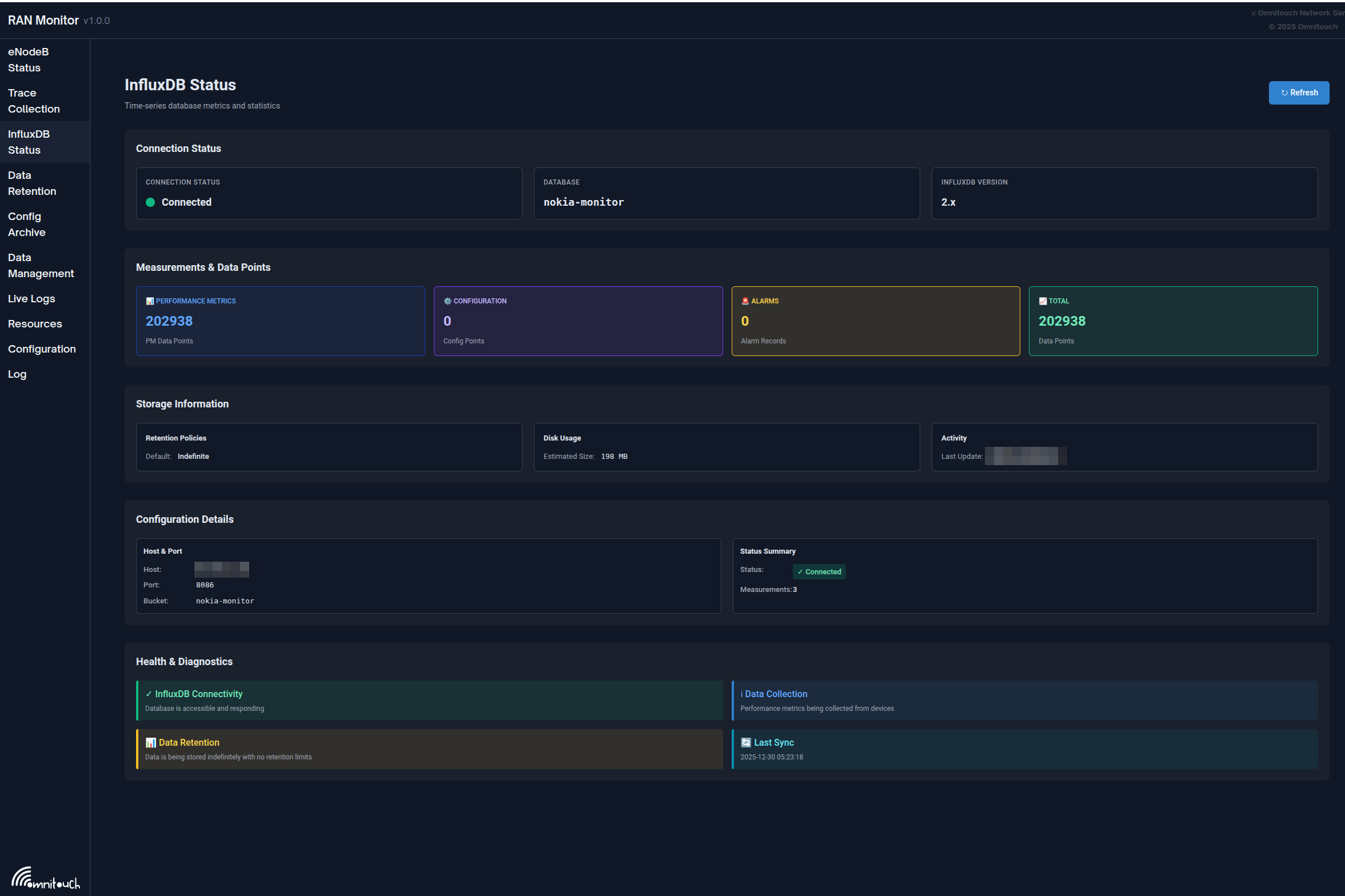 RAN Monitor InfluxDB Status