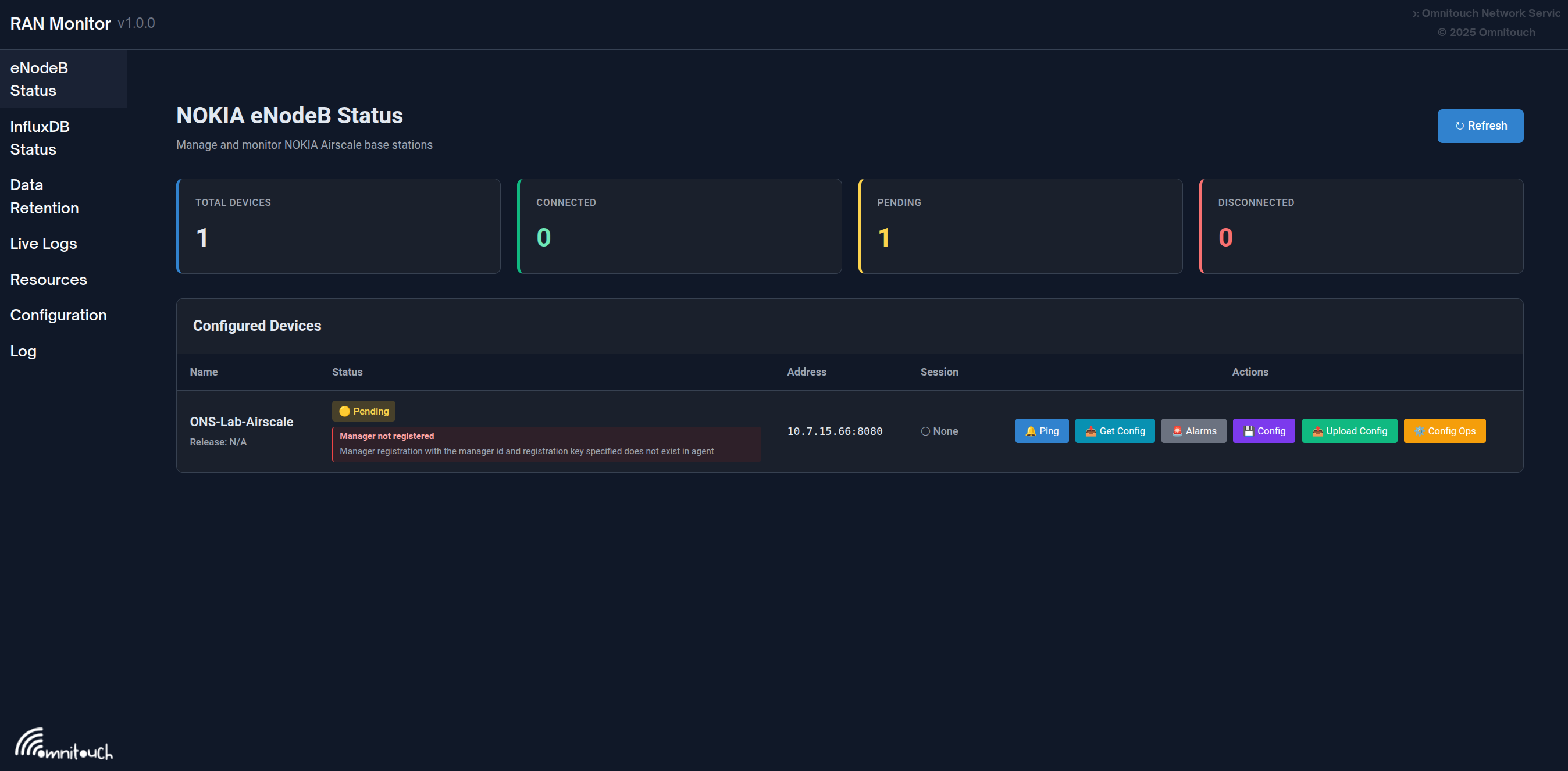 RAN Monitor Manager Not Registered