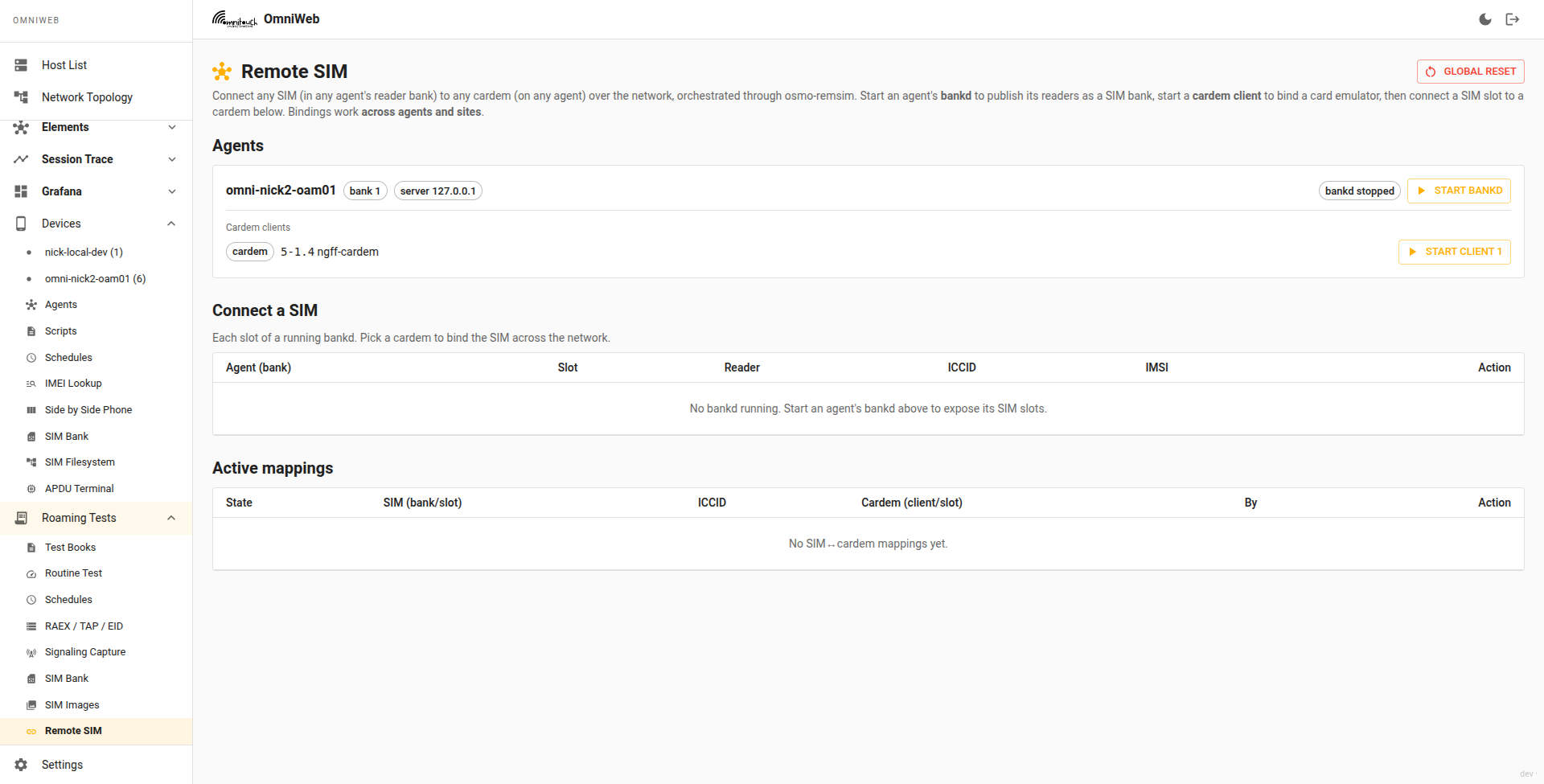 Remote SIM — start a SIM bank and a cardem client, then connect a SIM slot to a cardem