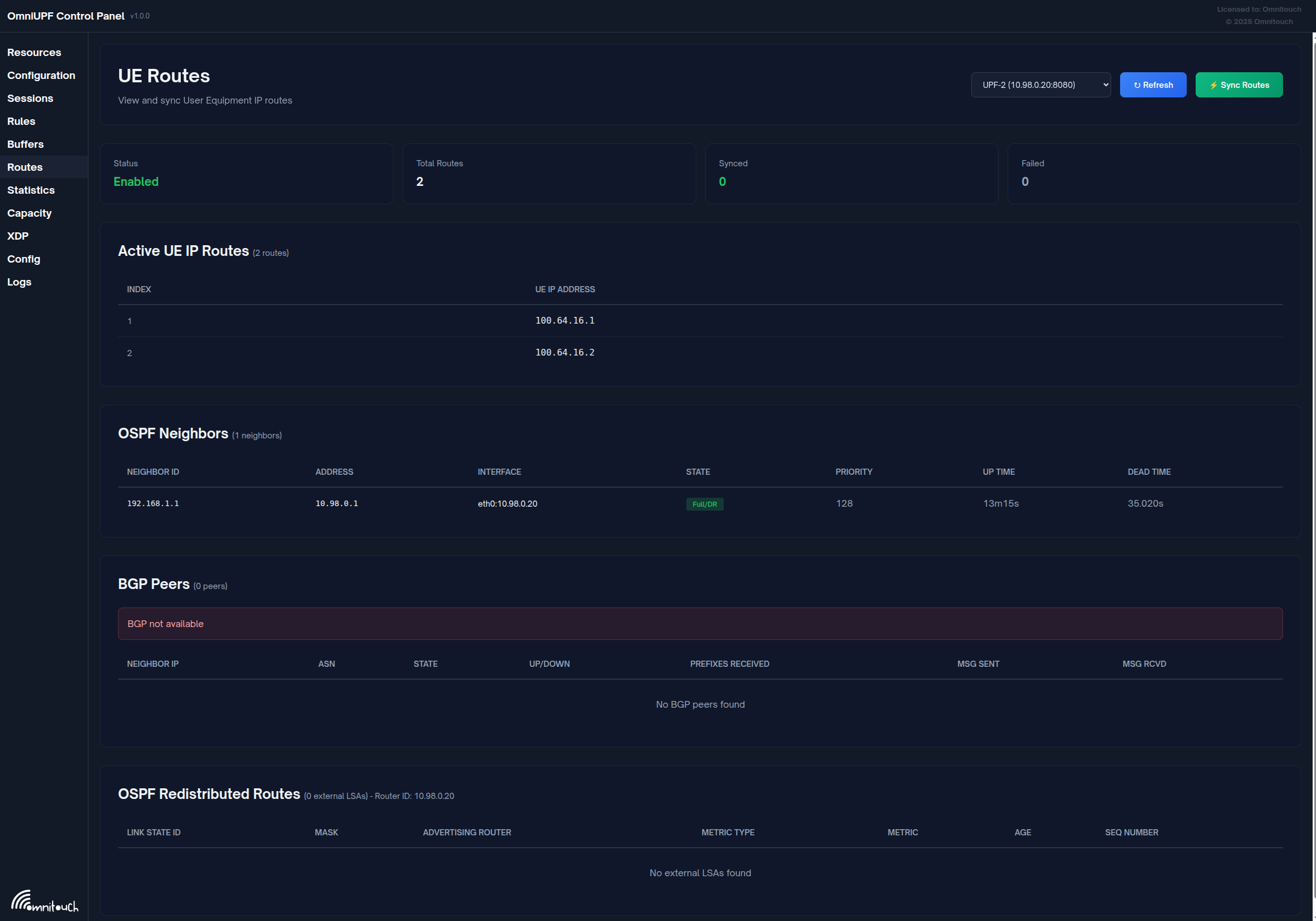Routes Web UI