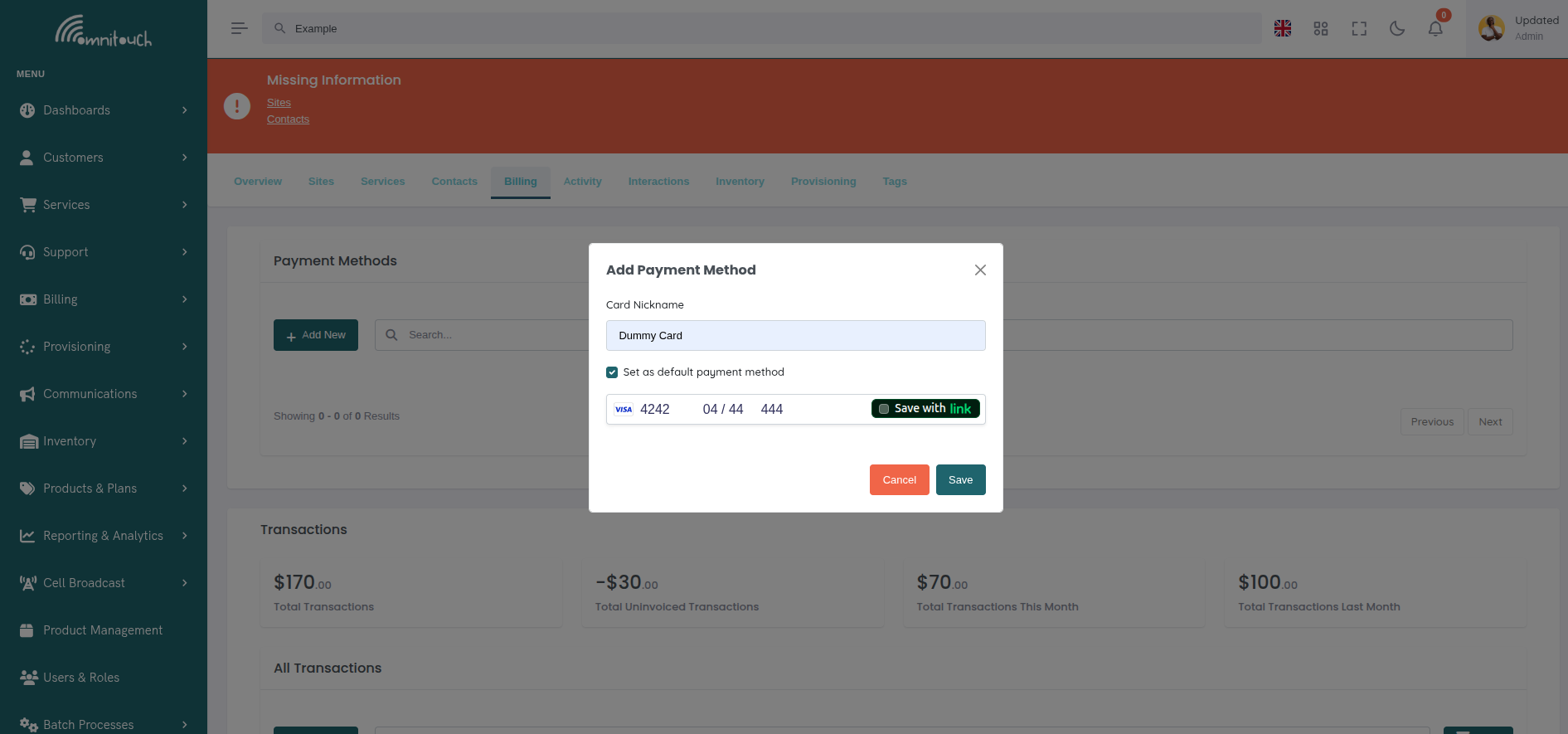 Modal de Agregar Método de Pago