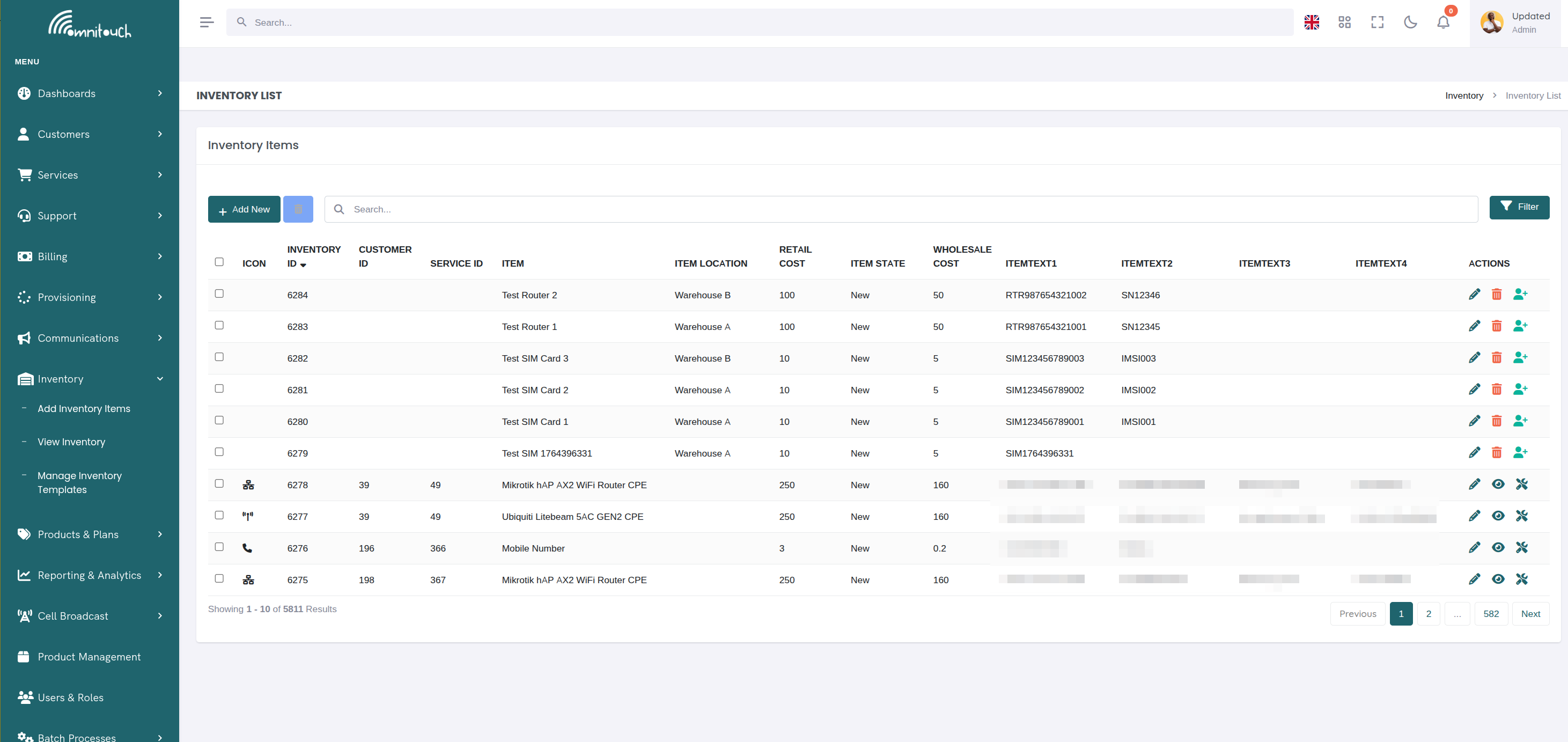 Vista de Lista de Inventario