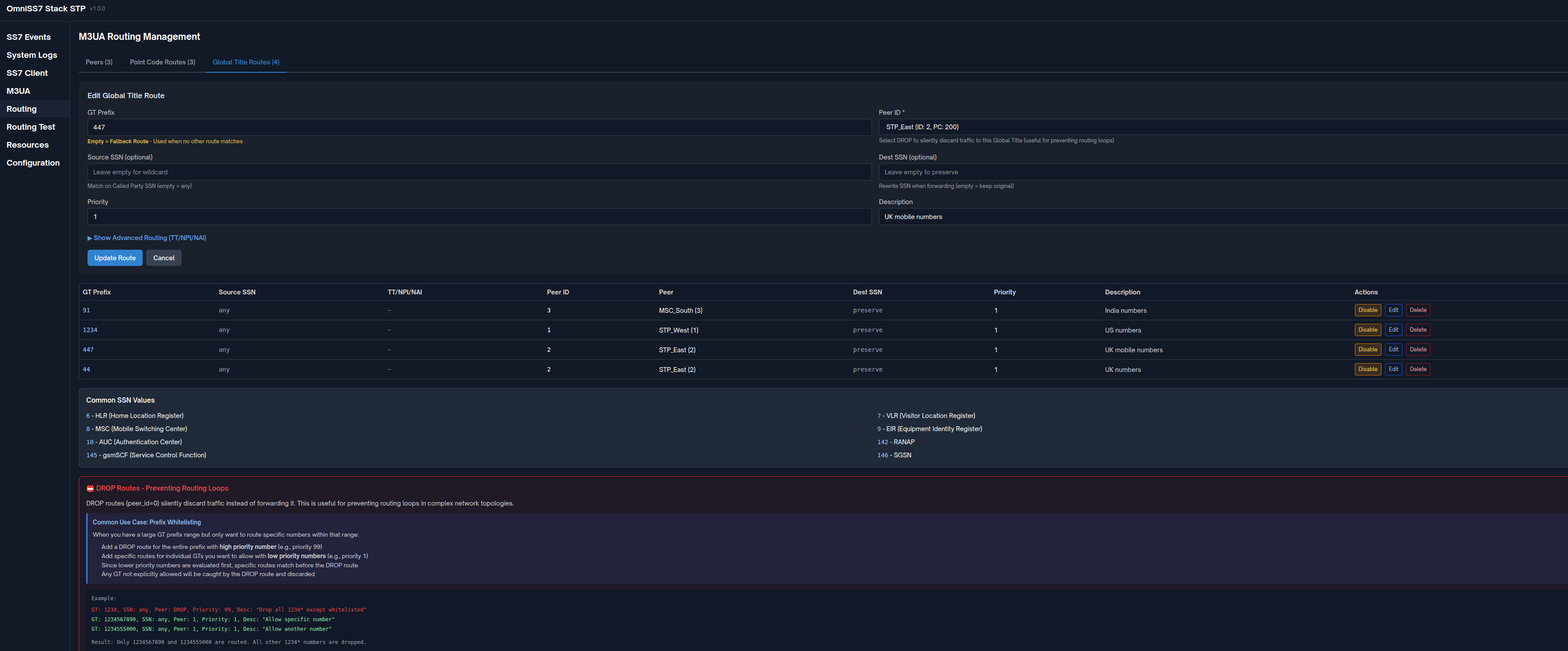 Définition des Routes PC
