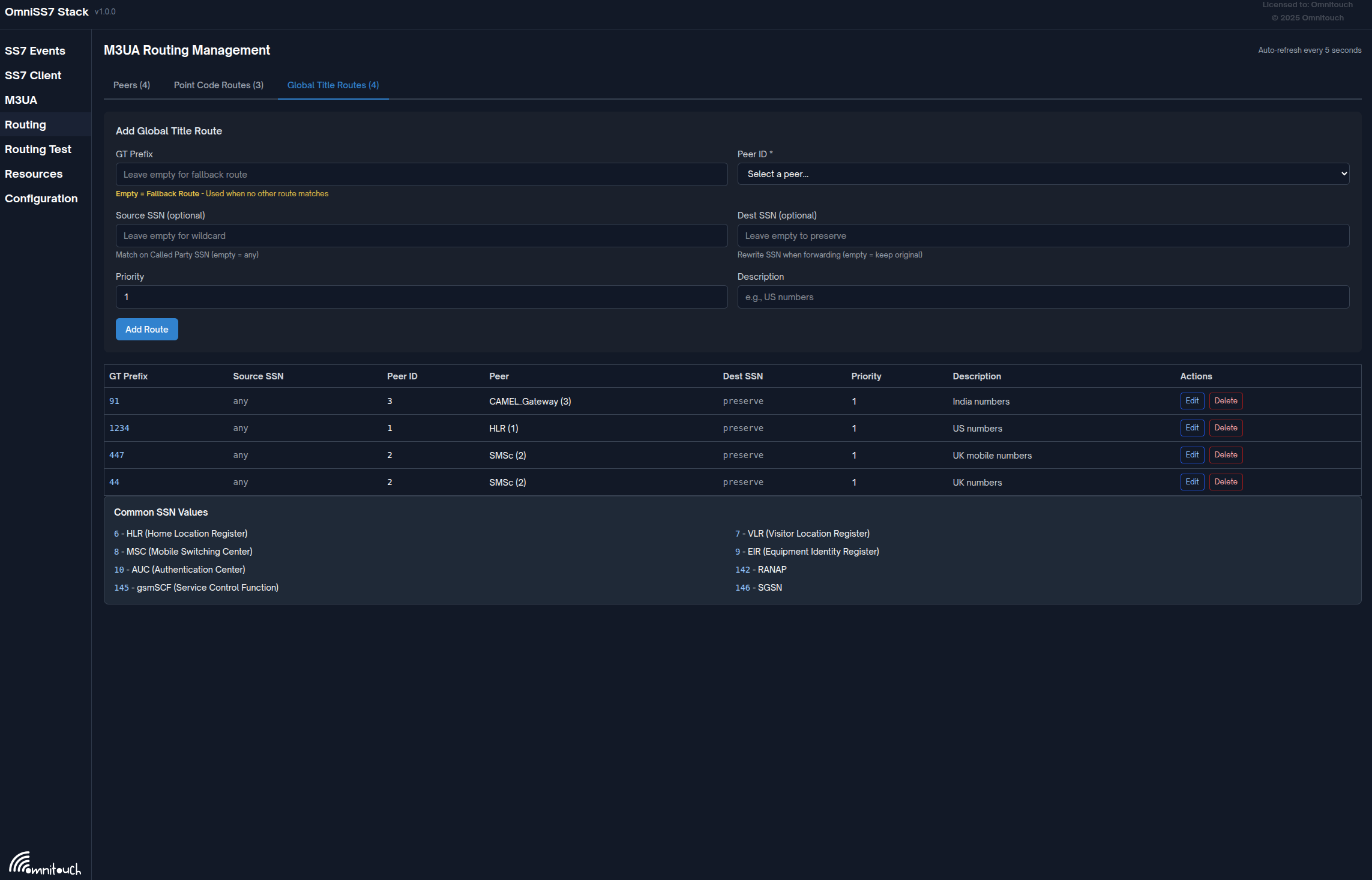 Définition des Routes GT