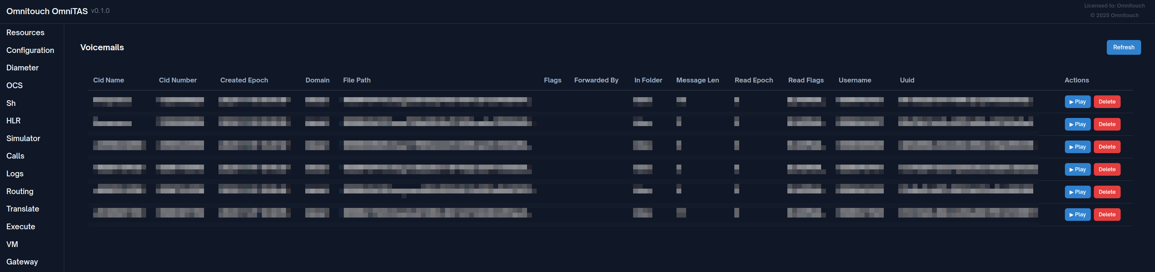 Vue de messagerie vocale