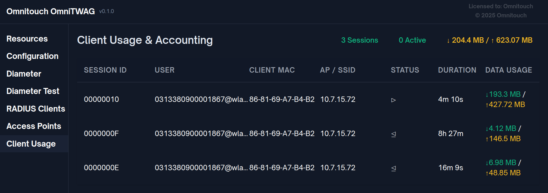 Web UI Client Usage &amp; Accounting