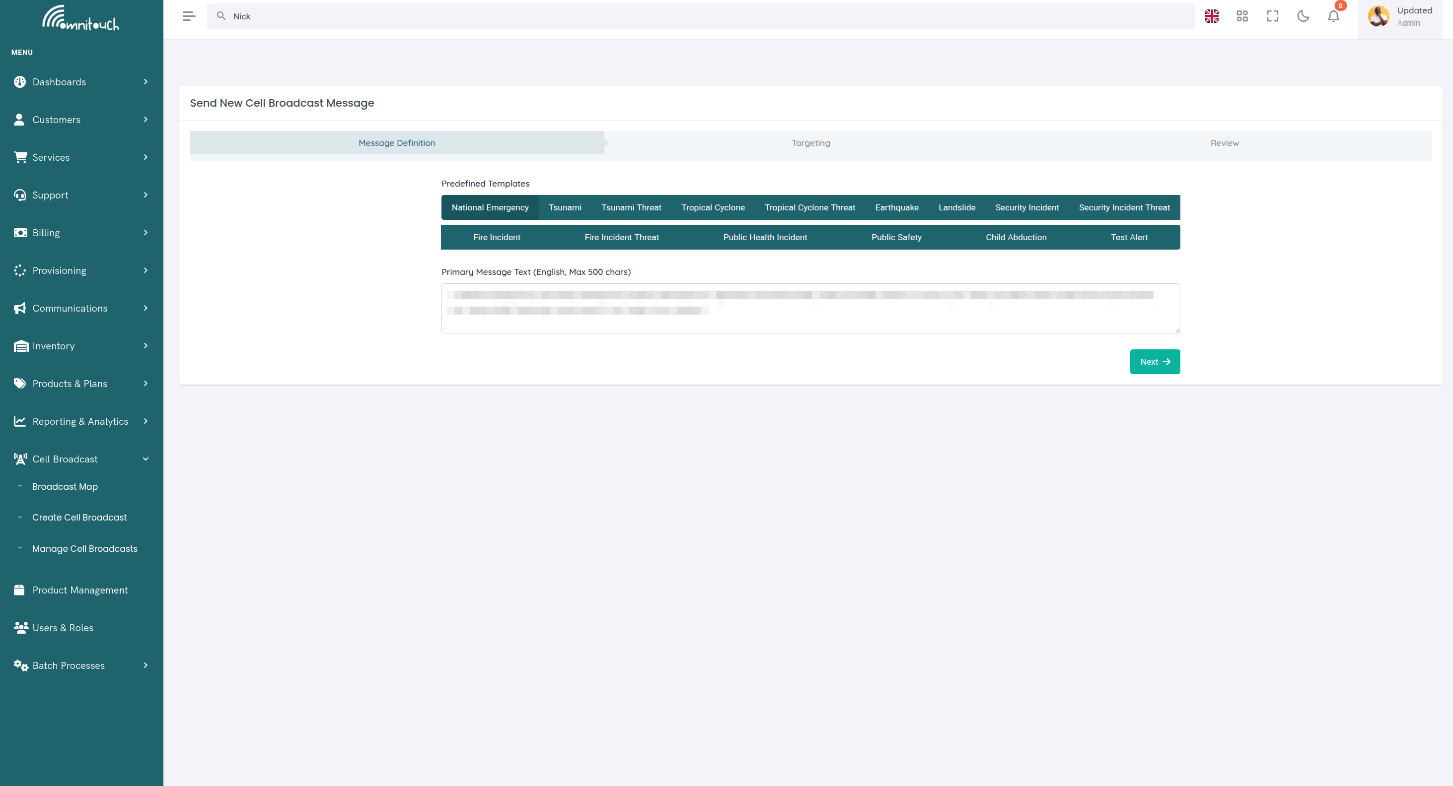 Définition du Message de Diffusion Cellulaire