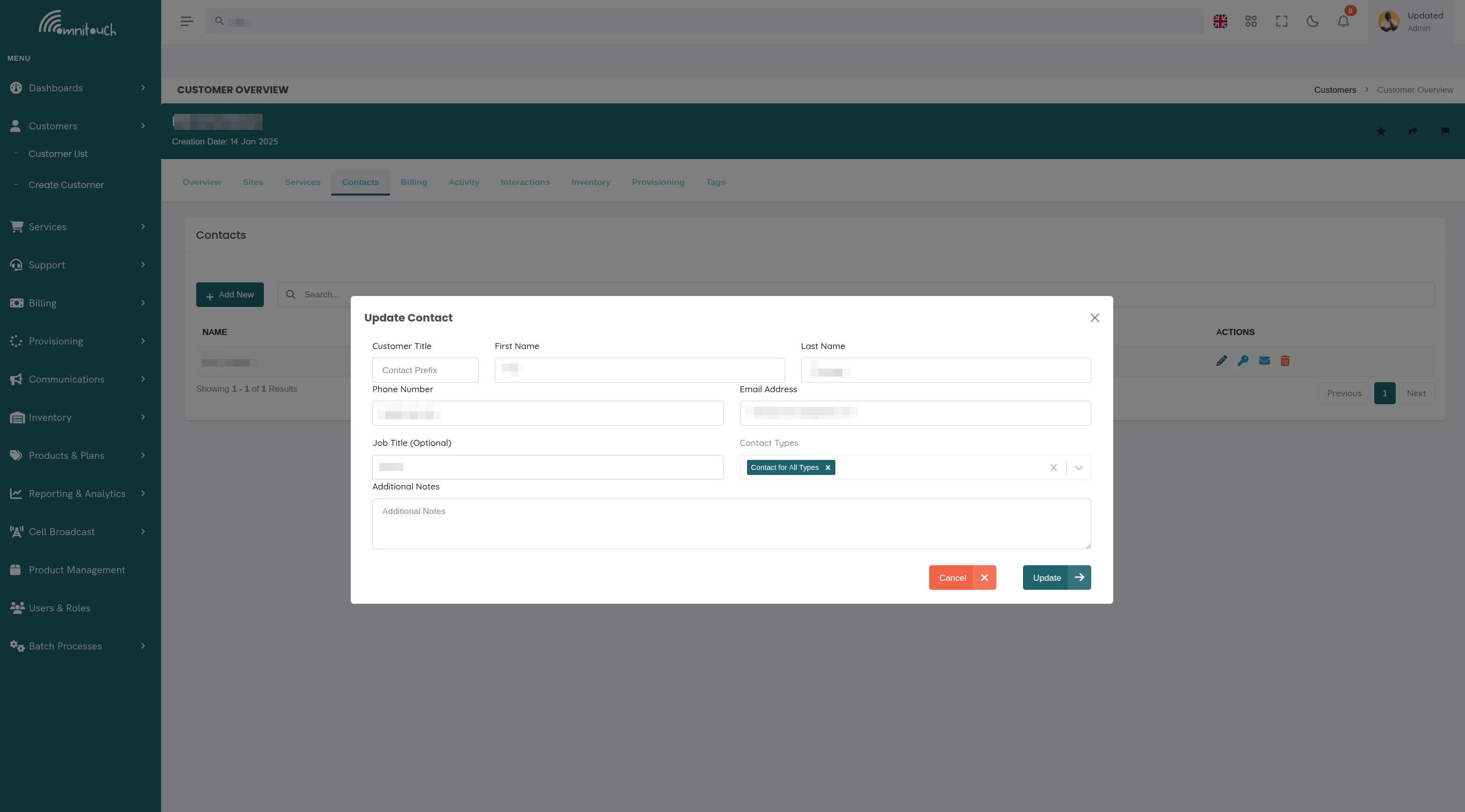 Contact - Formulaire de Modification