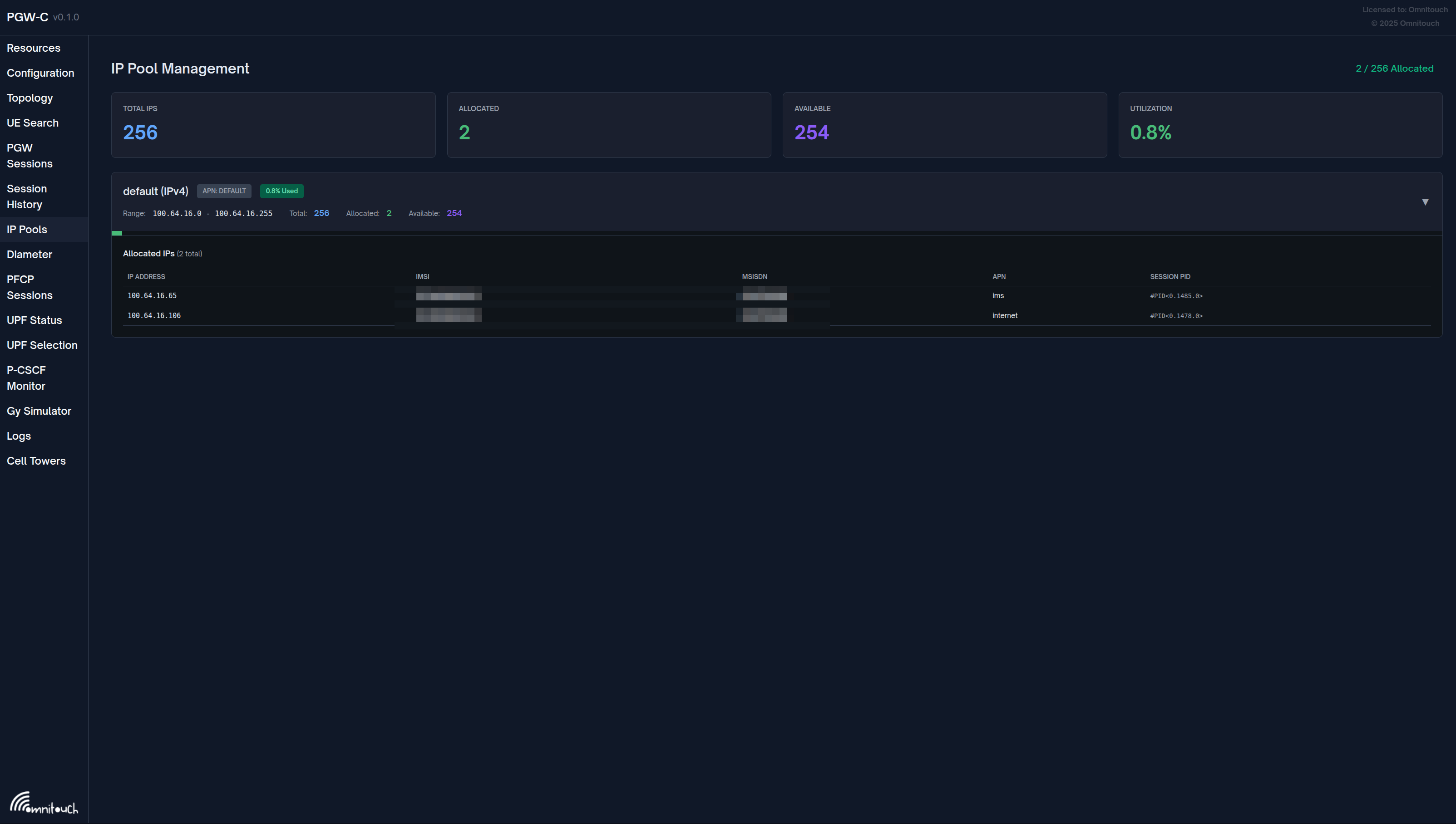 Interface de gestion des pools IP