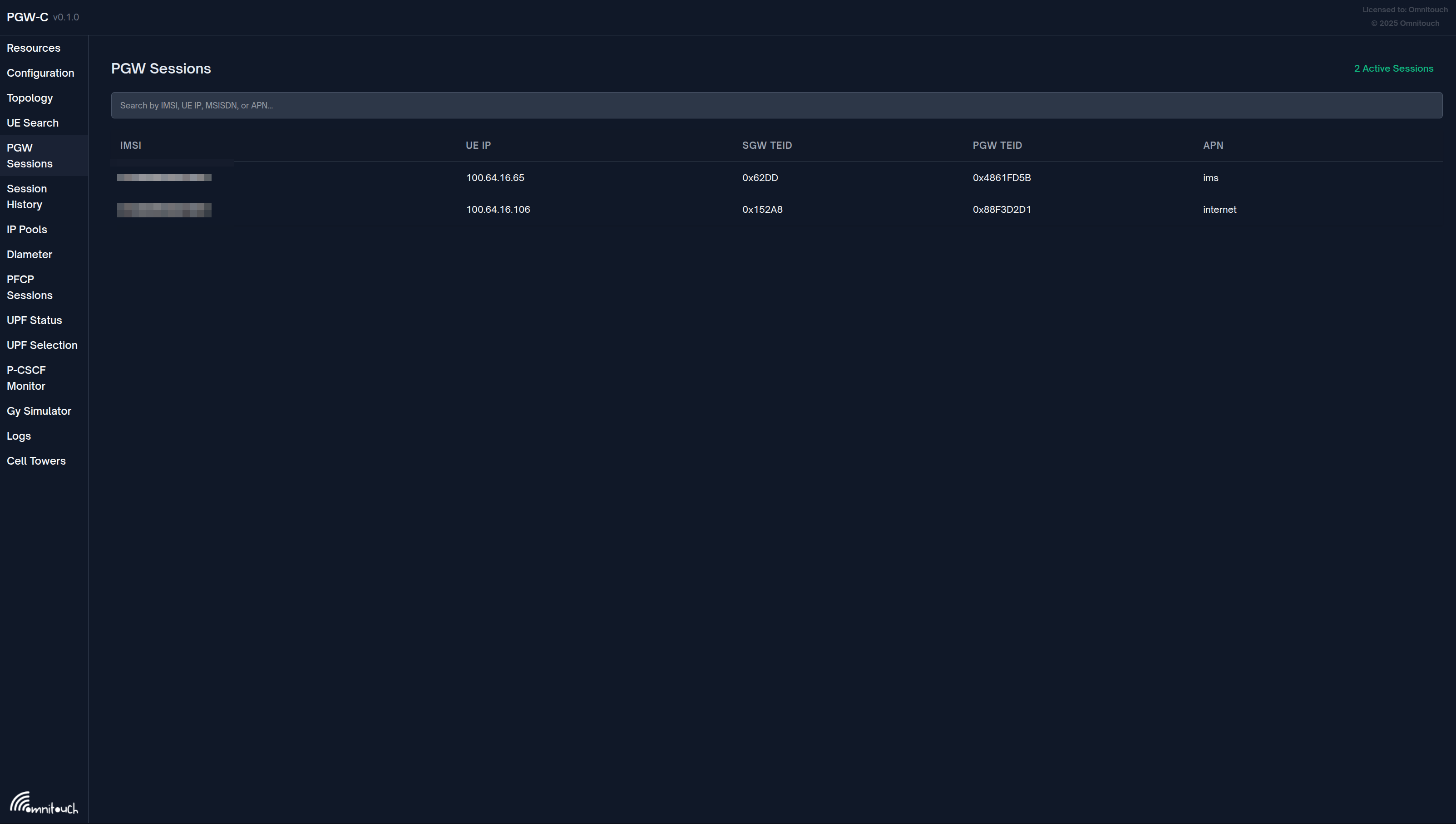 Liste des Sessions PGW