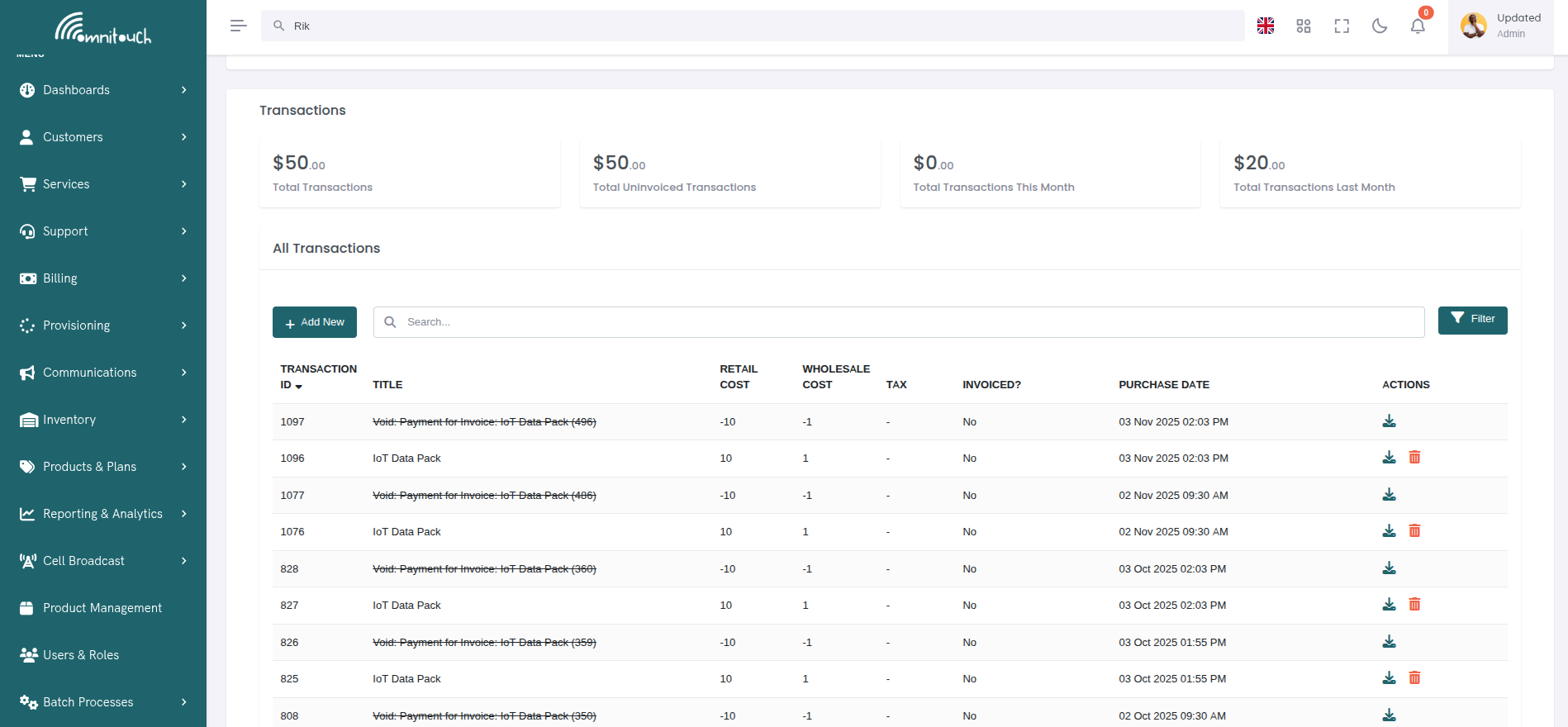 Statistiques et Liste des Transactions