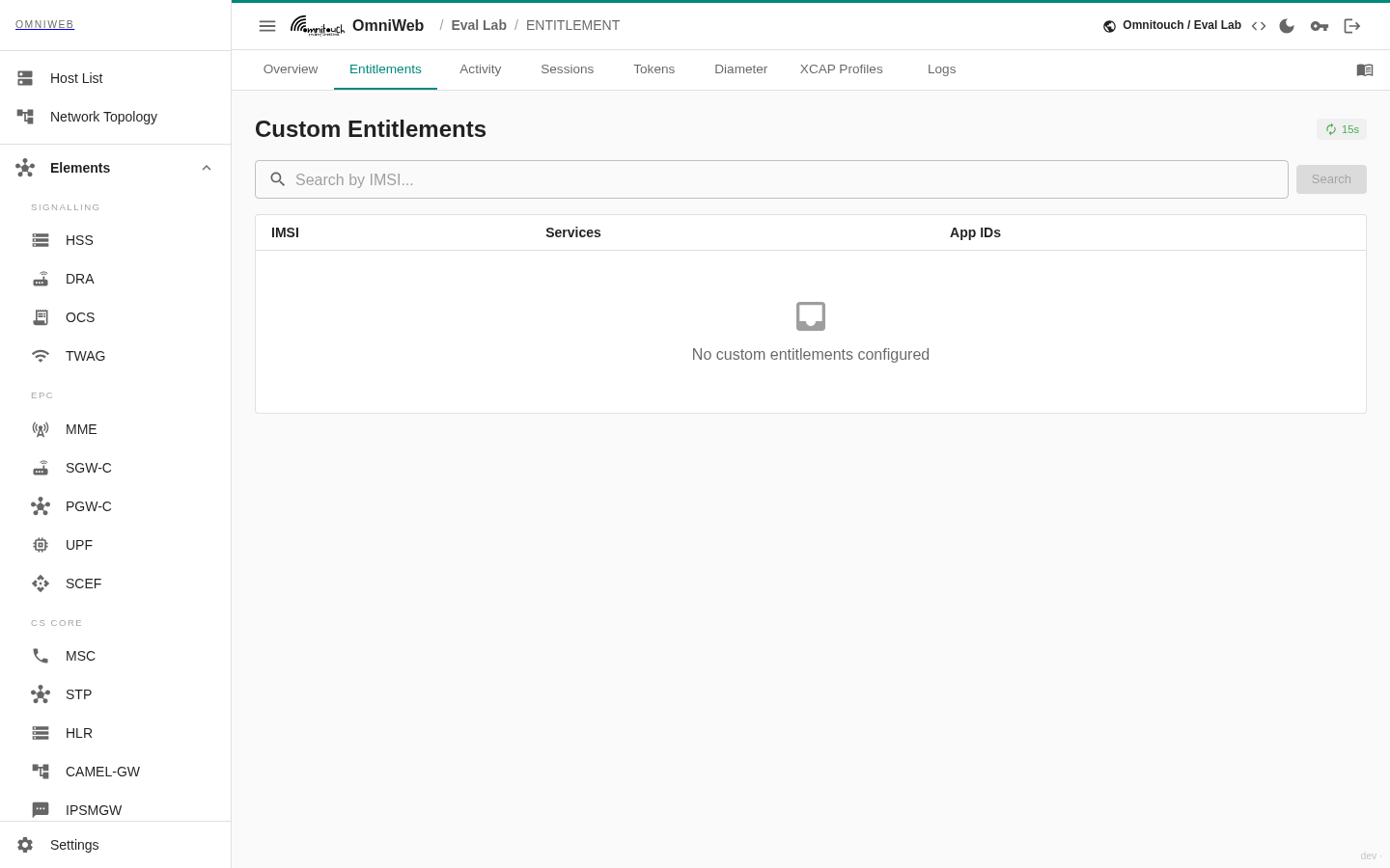 A aba de Direitos listando assinantes que possuem direitos de serviço personalizados
