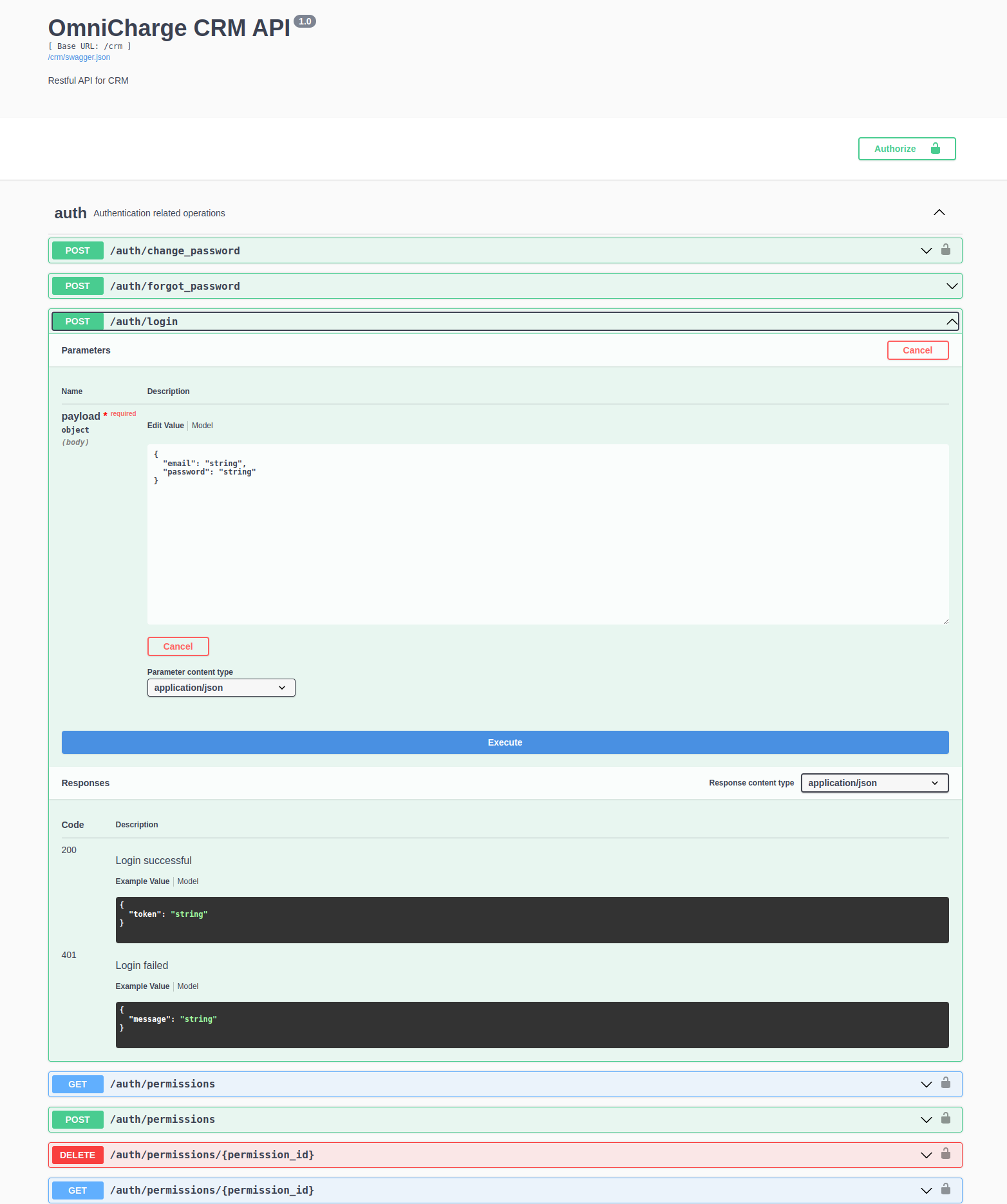 OmniCRM Swagger Page